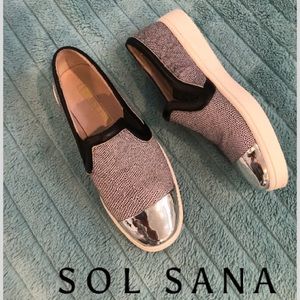 S☀️L SANA Black & White Snakeskin Textured Boat Shoes w/ White Sole & Silver Toe